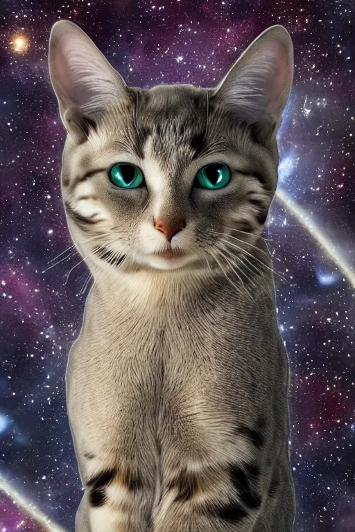 Image similar to realistic photo of a galactic cat, highly detailed,