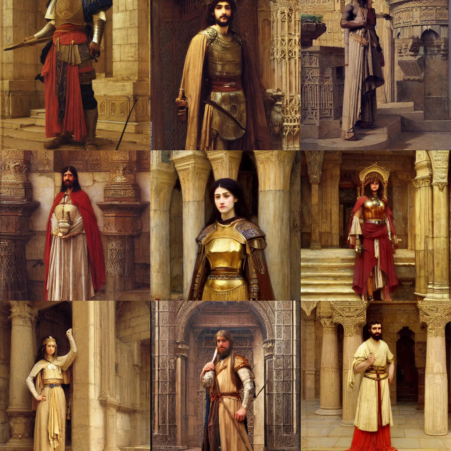 Prompt: orientalist portrait of a knight wearing maile and surcoat standing in a sandstone temple intricate portrait by john william waterhouse and Edwin Longsden Long and Theodore Ralli and Henryk Siemiradzki, very coherent symmetrical artwork. Cinematic, hyper realism, high detail 8k