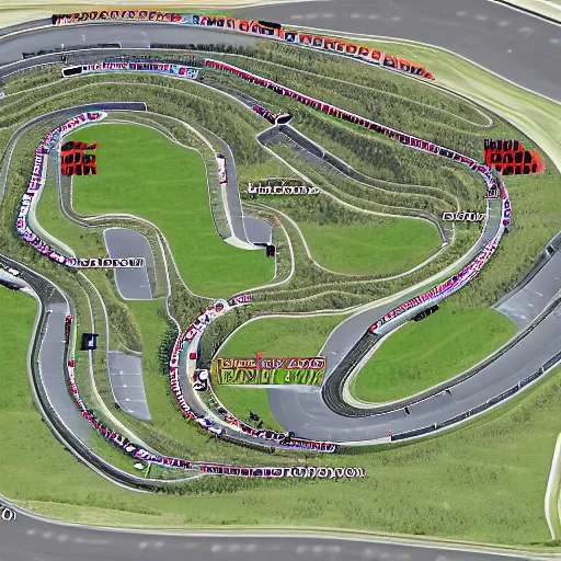 Image similar to top down view of an F1 racetrack map layout. Bowsers Castle viciousness trail map.