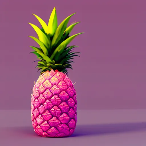 Image similar to 3 d render of a hovering pink pineapple against a pink backdrop with slight sadow underneath ophotorealistic, 4 k, cgsociety, blender, unreal engine 5, sharp details, 3 0 0 dpi