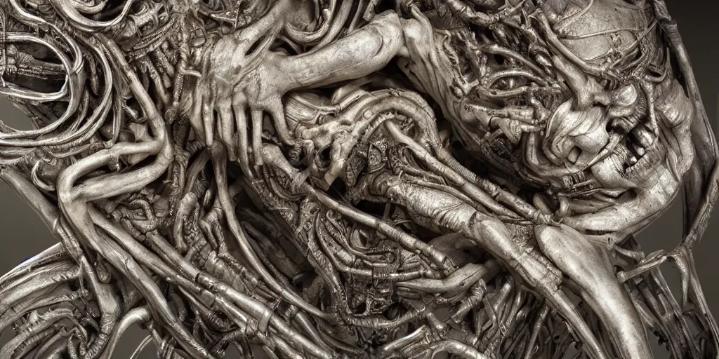 Image similar to dreamscape, giger, anatomical, highly detailed sculpture, intricate detailed, ommatidia, 8 k, cinematic atmosphere, post - processing