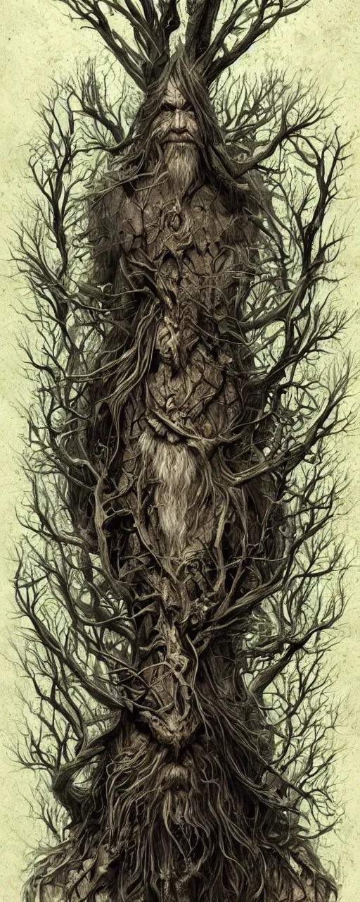 Prompt: full body concept art of treebeard made with lush branch by Marc Simonetti + beautiful eyes, beautiful face + symmetry face, symmetry body + border and embellishments inspiried by occult insignia, fractals in the background, galaxy + baroque, gothic, surreal + highly detailed, intricate complexity, epic composition, magical atmosphere + masterpiece, award winning + trending on artstation