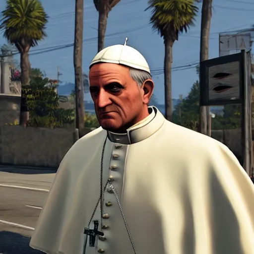 Image similar to the pope as a game character in gta 5, game graphics, game screenshot