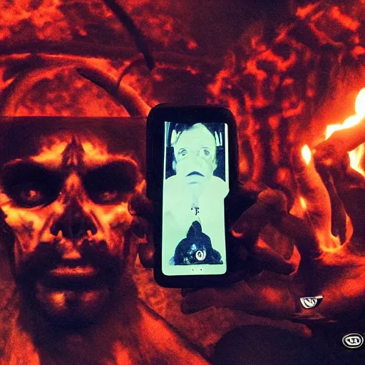 Prompt: Satan takes a selfie in hell