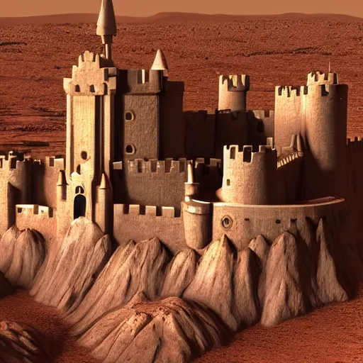 Prompt: the disney castle built on the mars, dark sky, fantasy, unreal engine