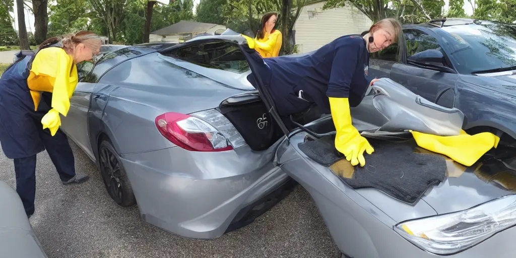 Prompt: cleaning the cars and installing the carseats