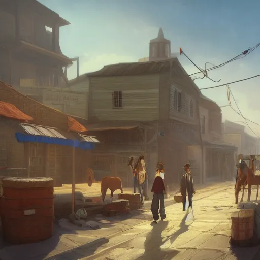 Image similar to a digital painting of an old western town, concept art by Makoto Shinkai, cg society contest winner, photorealism, 2d game art, concept art, matte painting