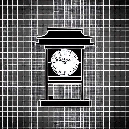 Image similar to a black and white photo of a clock tower, a wireframe diagram by baioken eishun, cg society, ascii art, dye - transfer, black background, ue 5