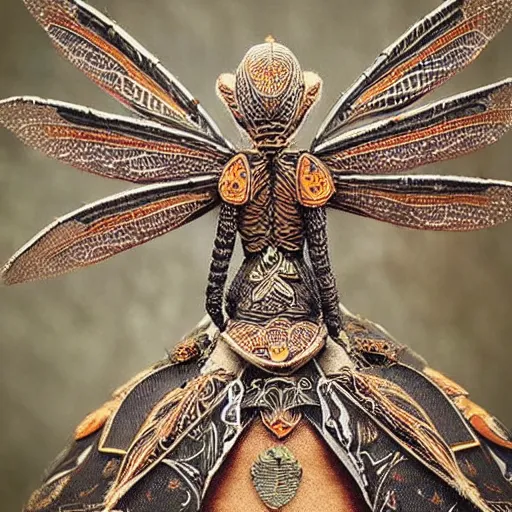 Prompt: “ brown woman wearing a dragonfly armor. intricate. super detailed. award winning. ”