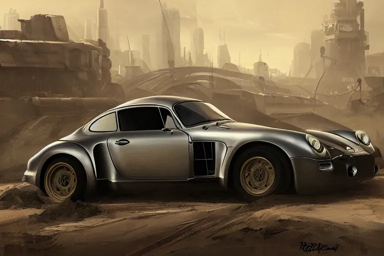 Image similar to dieselpunk porsche 959 ready for battle, highly detailed, digital painting, artstation, concept art, sharp focus, illustration, art by raphael lacoste and greg rutkowski