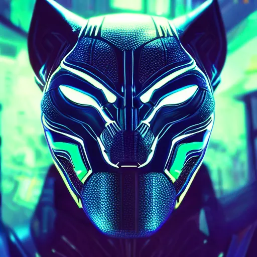 Image similar to Cyberpunk Black Panther, close up shot, neon, cyborg, futuristic, photorealistic, 8K,