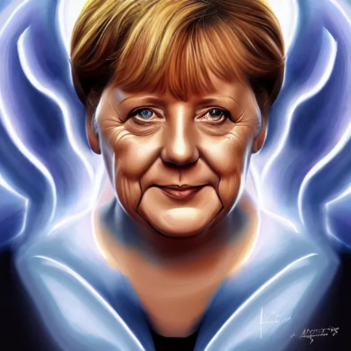 Prompt: angela merkel as angel, bright gloriole, centered, symmetrical, digital painting, artstation, art by artgerm