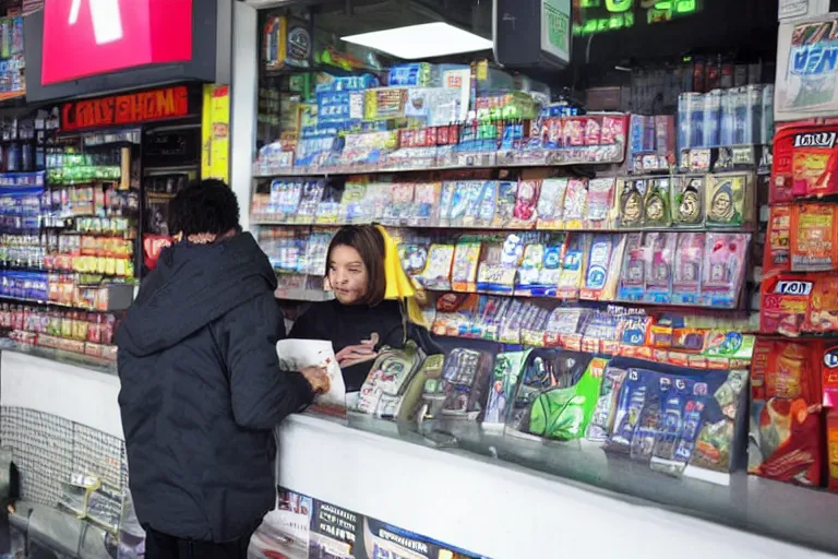 Image similar to grey alien buying cigarettes at 7-eleven