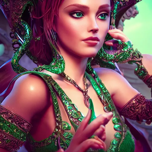 Image similar to wonderful princess of emerald with fair skin, ornate 8 k gorgeous intricate detailed, accent lighting, dramatic light, octane render