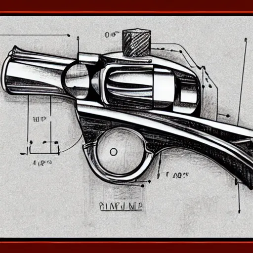 Prompt: technical drawing a steampunk revolver