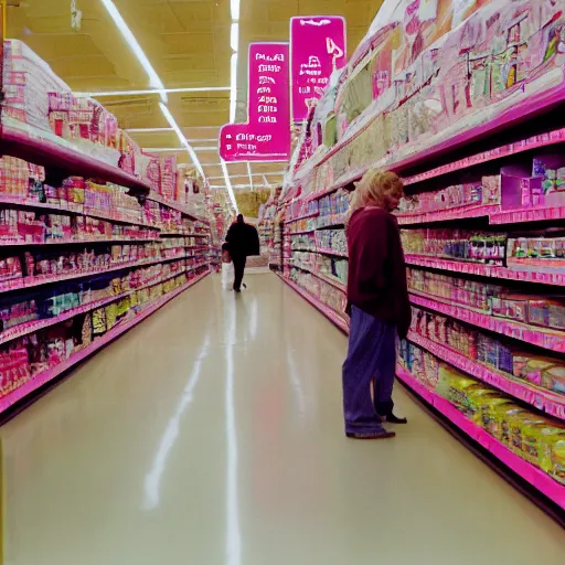 Prompt: a photograph of a violence goblin in a pink walmart, portra 800