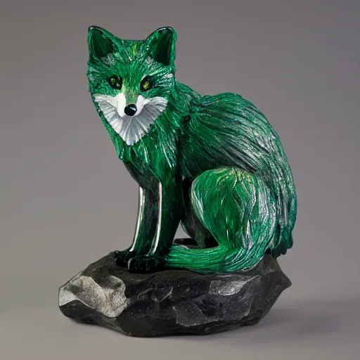 Prompt: Emerald Fox sculpture