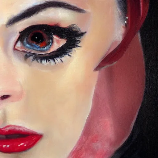 Image similar to hyperrealism oil painting, fashion model portrait, eye roses