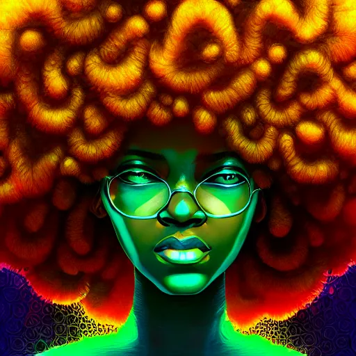Image similar to afro goddess inside matrix deepdream radiating a glowing aura stuff loot legends stylized digital illustration video game icon artstation lois van baarle, ilya kuvshinov, rossdraws,