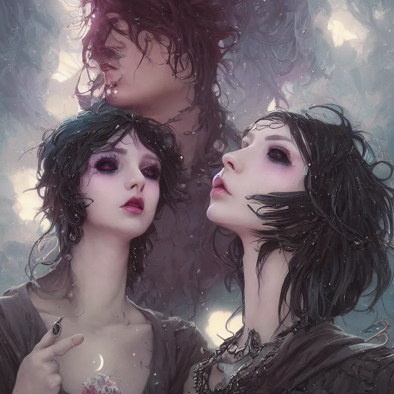 Prompt: highly detailed portrait of emo alpacas, eyeshadow, goth makeup, piercings, unreal engine, dark fantasy art by greg rutkowski, loish, rhads, ferdinand knab, makoto shinkai and lois van baarle, ilya kuvshinov, rossdraws, tom bagshaw, alphonse mucha, global illumination, radiant light, detailed and intricate environment