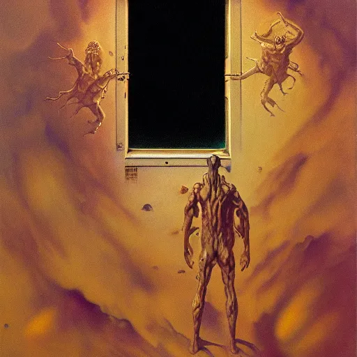 Prompt: Existential cosmic despair, screaming and crying, window into the hopeless soul, by Gerald Brom and Zdzisław Beksiński, trending on artstation, 8k, highly detailed