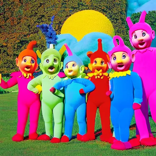 Image similar to happy alexander lukashenko starring in teletubbies