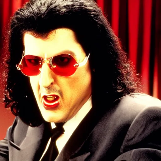 Prompt: film still of Weird Al playing Vincent Vega in Pulp Fiction, 4k