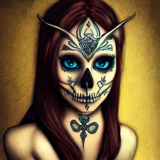 Image similar to medieval cat person with a skull tattoo on their face, digital art, beautiful, style of ray tross