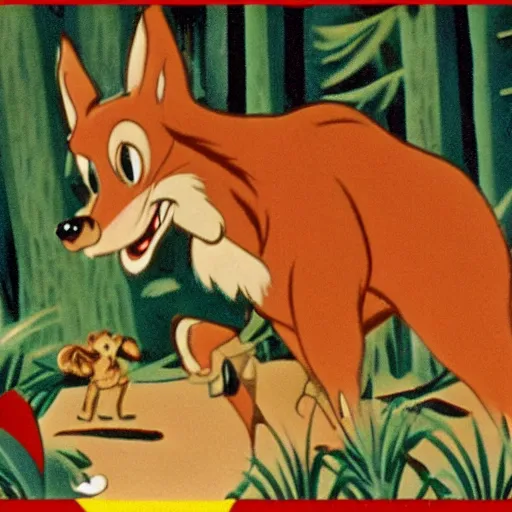 Image similar to 1940s disney film about talking forest animals super high detail