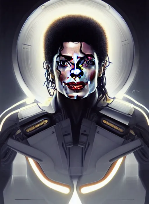 Prompt: symmetry!! portrait of michael jackson cyborg, sci - fi, tech wear, glowing lights!! intricate, elegant, highly detailed, digital painting, artstation, concept art, smooth, sharp focus, illustration, art by artgerm and greg rutkowski and alphonse mucha