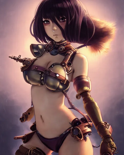 Image similar to portrait Anime Girl in bikini armor steampunk cute-fine-face, pretty face, realistic shaded Perfect face, fine details. Anime. Bioshock steampunk realistic shaded lighting by katsuhiro otomo ghost-in-the-shell, magali villeneuve, artgerm, rutkowski Jeremy Lipkin and Giuseppe Dangelico Pino and Michael Garmash and Rob Rey
