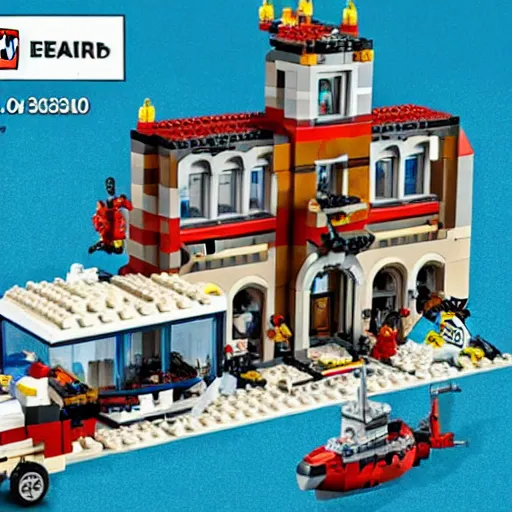 Prompt: promotional photo for a lego set of the mar - a - lago fbi raid, close up photograph, high detail