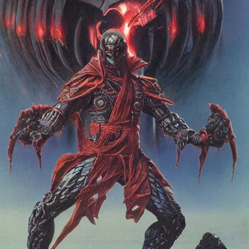 Image similar to Mortal Kombat cover art by Wayne Barlowe