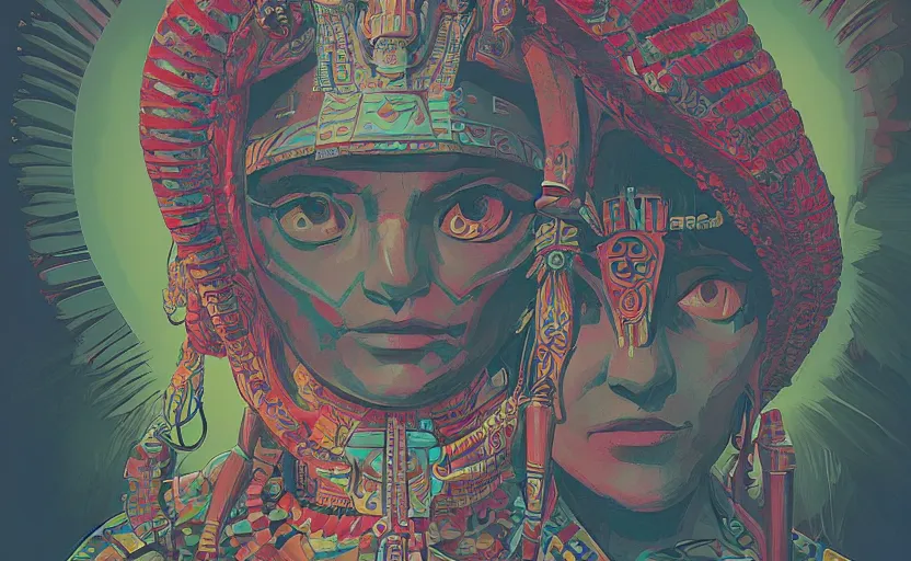 Image similar to mayan priestess, sharp focus, james gilleard, moebius, print, game art, surreal