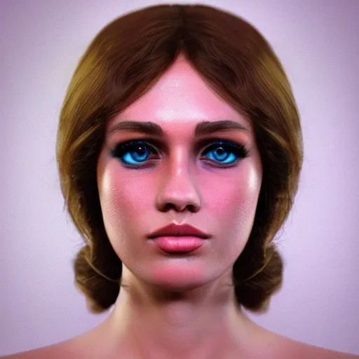 Prompt: a woman with 1 9 7 0 s!!!!! makeup!!!!!, detailed facial features, golden ratio, centered, photorealistic photography, photorealism, cinematic photography, fisheye!!!!! lens, artstation, cgsociety contest winner, vignette