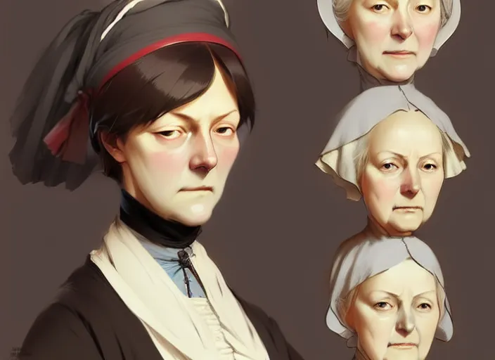 Prompt: 6 5 year old florence nightingale, character face study, faces only, portly round face, victorian era clothing, concept art finely detailed perfect art, painted by greg rutkowski makoto shinkai takashi takeuchi studio ghibli, pinterest,