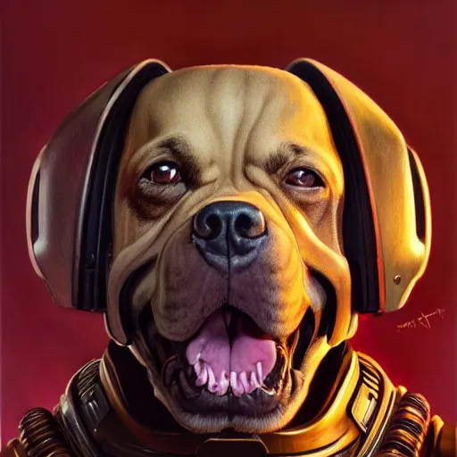 Prompt: Doom Guy as a Dog, detailed, centered, digital painting, artstation, concept art, donato giancola, Joseph Christian Leyendecker, WLOP, Boris Vallejo, Breathtaking, 8k resolution, extremely detailed, beautiful, establishing shot, artistic, hyperrealistic, beautiful face, octane render, cinematic lighting, dramatic lighting, masterpiece