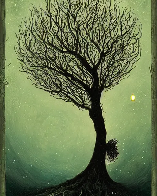 Image similar to tarot card, haunted woods, Art nouveau, by andy kehoe