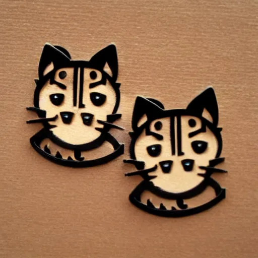 Image similar to 2d lasercut cat earrings, popular on artstation, popular on deviantart, popular on pinterest