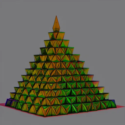 Image similar to Sierpinski pyramid 3D render made in Blender, symmetrical fractal