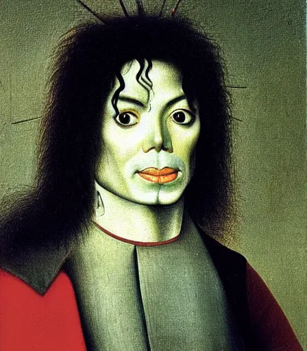 Image similar to portrait of michael jackson by hieronymus bosch, high quality, high detail