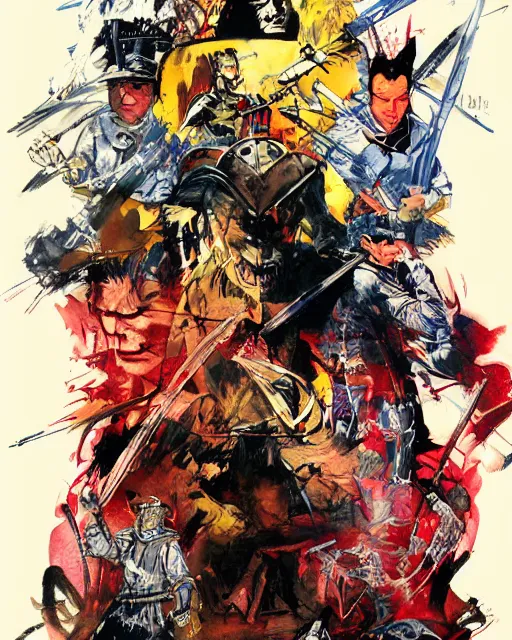 Image similar to the art of war poster by bill sienkiewicz and jaime jones