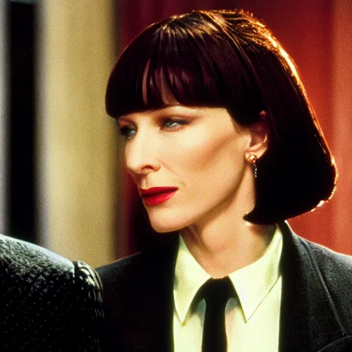 Prompt: Cate Blanchett instead of John Travolta in Pulp Fiction