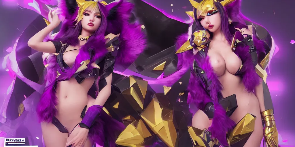 Image similar to Magazine cover with KDA Ahri (League of Legends). 3d render, octane render, game art, realistic, highly detailed, trending on artstation, 4k, trending on artstation, pixar, cgsociety, unreal engine 5, redshift render, trending on artstation, blender, behance, cg