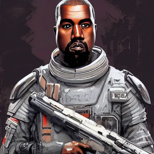 Prompt: Kanye West as a space soldier, Sci-Fi closeup character art by Neil Roberts and Marc Lee and Vladimir Krisetskiy and Donato Giancola and Craig Mullins, digital art, trending on artstation