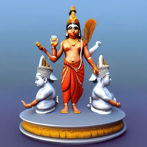 Image similar to 3d render, Statue Indian Gods, Unreal engine, white background, Isometric 8k