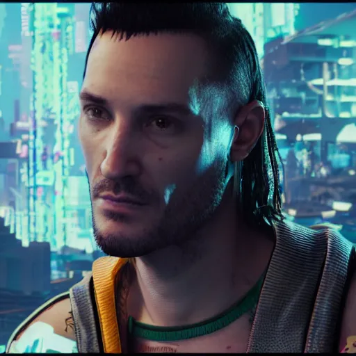 Prompt: John frusciante in Cyberpunk 2077 unreal engine 5 8k hyperdetailed photorealism