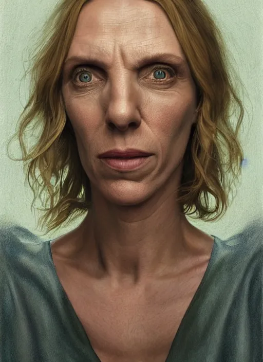 Image similar to portrait of Toni Collette in Hereditary (2018), highly detailed, centered, solid color background, digital painting, artstation, concept art, smooth, sharp focus, illustration, Jason Edmiston, donato giancola, Joseph Christian Leyendecker, Les Edwards, Ed Repka, WLOP, Artgerm