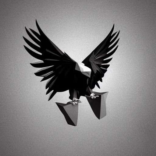 Image similar to 2 dimensional, vector, low poly, crystal eagle icon, black background, cgsociety, artstation, octane render