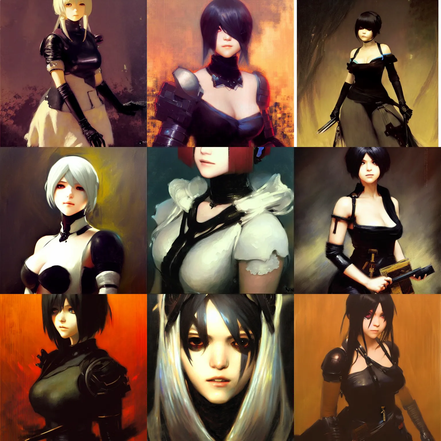Prompt: Portrait of 2B from Nier Automata, oil painting by Jean-Joseph Benjamin-Constant